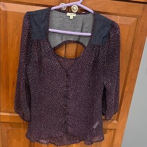 Lily White Navy print see-through blouse